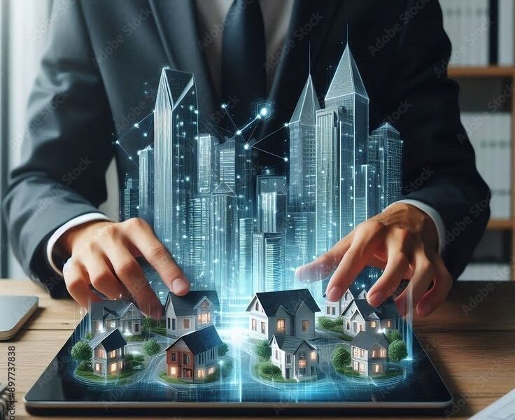 Download Businessman & futuristic 3d render model…